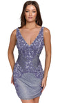 V-neck Sheath Sleeveless Cocktail Above the Knee Embroidered Fitted Open-Back Applique Back Zipper Sequined Beaded Natural Waistline Sheath Dress