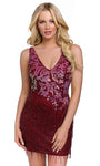 Sexy Sophisticated V-neck Natural Waistline Sleeveless Cocktail Short Open-Back Flower(s) Sequined Embroidered Beaded Back Zipper Sheath Sheath Dress