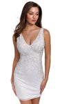 V-neck Plunging Neck Cocktail Short Sheath Sleeveless Back Zipper Beaded Jeweled Applique V Back Fitted Natural Waistline Sheath Dress