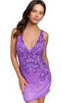 V-neck Sheath Sleeveless Cocktail Short Natural Waistline Back Zipper Jeweled Applique Beaded V Back Fitted Plunging Neck Sheath Dress