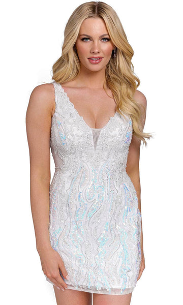 V-neck Sleeveless Plunging Neck Sheath Natural Waistline Cocktail Short Fitted Back Zipper Open-Back Mesh Beaded Embroidered Sequined Sheath Dress/Party Dress