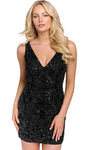 V-neck Sleeveless Sheath Sequined Beaded V Back Fitted Back Zipper Natural Waistline Cocktail Above the Knee Sheath Dress