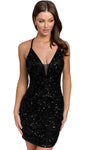 Sexy V-neck Sheath Plunging Neck Sleeveless Cocktail Above the Knee Sequined Back Zipper Fitted Beaded Sheer Open-Back Natural Waistline Sheath Dress/Party Dress