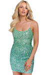 Sexy Sheath Corset Natural Waistline Cocktail Short Sleeveless Beaded Open-Back Lace-Up Back Zipper Glittering Sequined Scoop Neck Sheath Dress