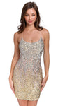 Sexy Sheath Glittering Beaded Open-Back Lace-Up Back Zipper Sequined Sleeveless Cocktail Short Scoop Neck Corset Natural Waistline Sheath Dress