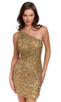 One Shoulder Sleeveless Sheath Sequined Fitted Back Zipper Open-Back Asymmetric Beaded Cutout Natural Waistline Cocktail Short Sheath Dress