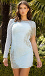 Cocktail Short Sheath Natural Waistline High-Neck Back Zipper Sequined Open-Back Fitted Beaded Embroidered Cap Long Short Sleeves Sleeves Sheath Dress