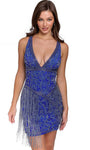 Sexy V-neck Sleeveless Fitted Back Zipper Sequined Beaded Embroidered Open-Back Applique Empire Waistline Sheath Cocktail Short Plunging Neck Sheath Dress/Party Dress