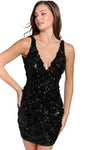 V-neck Sleeveless Beaded Back Zipper Sequined Fitted Open-Back Natural Waistline Sheath Cocktail Short Sheath Dress