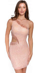 One Shoulder Sheath Beaded Asymmetric Sequined Fitted Natural Waistline Cocktail Short Sheath Dress