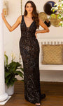 V-neck Natural Waistline Floor Length Sequined Back Zipper V Back Open-Back Plunging Neck Sleeveless Sheath Sheath Dress/Prom Dress with a Brush/Sweep Train