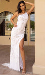 Asymmetric Fitted Slit Applique Back Zipper Sheath Floral Print Natural Waistline One Shoulder Sheath Dress/Prom Dress