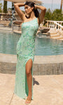 Floral Print One Shoulder Back Zipper Slit Fitted Applique Asymmetric Sheath Natural Waistline Sheath Dress/Prom Dress