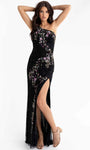 Natural Waistline Floral Print Sequined Asymmetric Back Zipper Fitted Slit Beaded Sheath Sleeveless Floor Length Sheath Dress/Evening Dress/Prom Dress with a Brush/Sweep Train