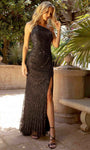 Sexy Floor Length Sheath Asymmetric Sequined Open-Back Slit Back Zipper Natural Waistline One Shoulder Sleeveless Sheath Dress/Evening Dress/Prom Dress with a Brush/Sweep Train