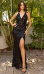 Sexy V-neck Natural Waistline Sheath Open-Back Slit Back Zipper Sequined Fitted Beaded Spaghetti Strap Sheath Dress/Prom Dress with a Brush/Sweep Train