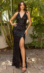 Sexy V-neck Open-Back Sequined Fitted Slit Beaded Back Zipper Sheath Spaghetti Strap Natural Waistline Sheath Dress/Prom Dress with a Brush/Sweep Train
