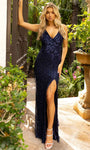 V-neck Sheath Beaded Back Zipper V Back Slit Sequined Natural Waistline Sleeveless Sheath Dress/Prom Dress with a Brush/Sweep Train