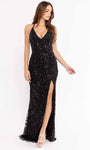 V-neck Natural Waistline Flowy Sequined Open-Back Backless Beaded Slit Fitted Fit-and-Flare Sheath Sleeveless Spaghetti Strap Sheath Dress/Evening Dress with a Brush/Sweep Train