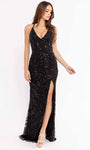 V-neck Sleeveless Spaghetti Strap Open-Back Slit Backless Flowy Fitted Sequined Beaded Natural Waistline Fit-and-Flare Sheath Sheath Dress/Evening Dress with a Brush/Sweep Train