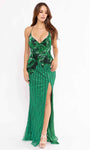 Sexy V-neck Sleeveless Natural Waistline Sheath Back Zipper Lace-Up Slit Sequined Fitted Sheath Dress/Prom Dress with a Brush/Sweep Train