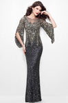 Bateau Neck Two-Toned Print Batwing Sleeves Natural Waistline Sheath Illusion Sequined Back Zipper Sheer Sheath Dress/Evening Dress