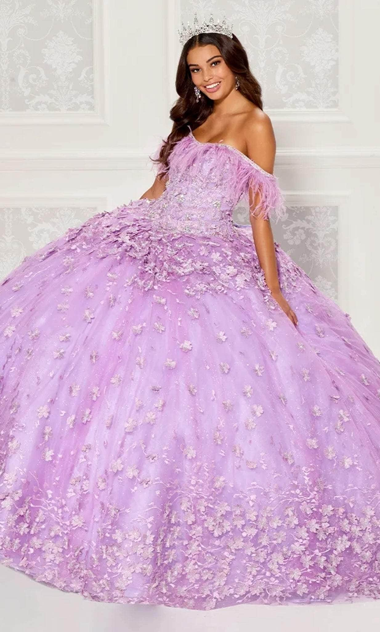 Princesa by Ariana Vara PR30115 - Feather Off Shoulder Ballgown
