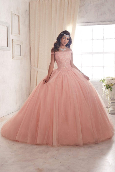 Sophisticated Cap Sleeves Off the Shoulder Dropped Waistline Tulle Lace-Up Back Zipper Crystal Beaded Sequined Ball Gown Dress