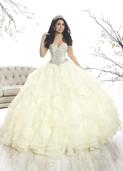 Strapless Basque Corset Waistline Lace-Up Crystal Beaded Sweetheart Fall Tulle Quinceanera Dress With Ruffles