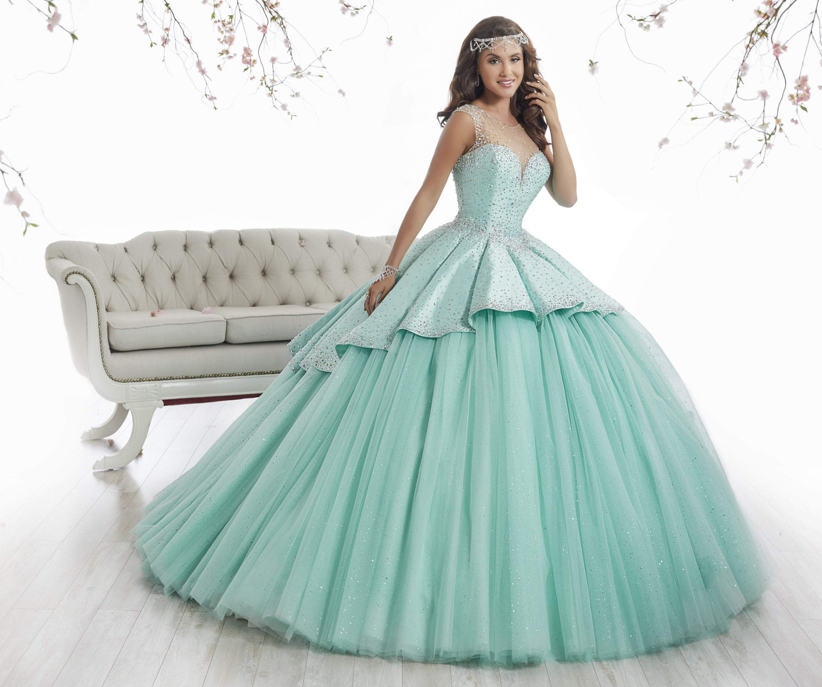 Quinceanera Collection - 26873 Illusion Jewel Pleated Ballgown
