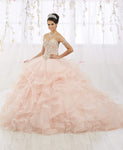 Strapless Floor Length Full-Skirt Tulle Elasticized Basque Waistline Beaded Tiered Open-Back Fitted Sweetheart Evening Dress With Ruffles