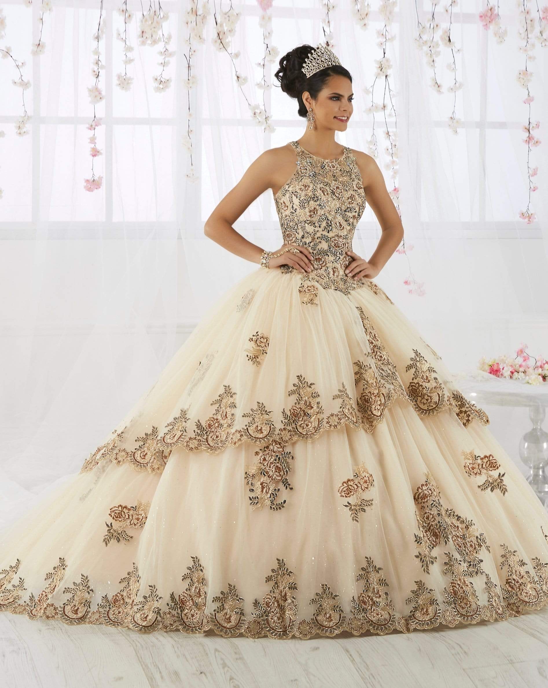 Quinceanera Collection - 26912 Beaded Lace Embellished Tulle Ballgown
