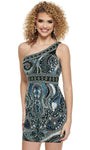 Sleeveless Short Natural Waistline Fitted Sequined Open-Back Side Zipper Asymmetric Beaded Sheath Tulle Sheath Dress