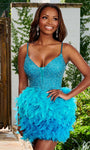 V-neck Tulle Beaded Open-Back Sequined Lace-Up Illusion Sheath Cocktail Short Plunging Neck Spaghetti Strap Natural Waistline Sheath Dress