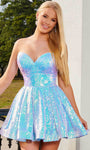 A-line Strapless Sweetheart Empire Waistline Back Zipper Open-Back Sequined Pleated Cocktail Short Dress