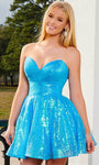 A-line Strapless Sweetheart Open-Back Back Zipper Pleated Sequined Empire Waistline Cocktail Short Dress