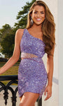 Sheath Cocktail Short Asymmetric Beaded Cutout Side Zipper Slit Sequined Natural Waistline Tulle Sheath Dress