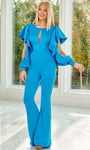 Scoop Neck Empire Waistline Open-Back Back Zipper Fitted Cold Shoulder Long Sleeves Jumpsuit