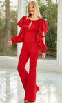 Scoop Neck Fitted Open-Back Back Zipper Cold Shoulder Long Sleeves Empire Waistline Jumpsuit