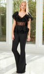 V-neck Empire Waistline Short Sleeves Sleeves Floor Length Flowy Peplum Sheer Jumpsuit With Ruffles