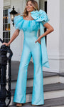 Sophisticated Natural Waistline Off the Shoulder Back Zipper Jumpsuit With a Bow(s) and Ruffles