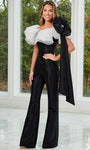 Sophisticated Natural Waistline Back Zipper Off the Shoulder Jumpsuit With a Bow(s) and Ruffles