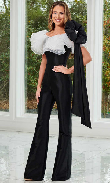 Sophisticated Back Zipper Natural Waistline Off the Shoulder Jumpsuit With a Bow(s) and Ruffles