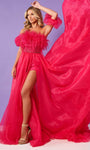 A-line Strapless Chiffon Natural Waistline Floor Length Beaded Applique Slit Sheer Puff Sleeves Sleeves Off the Shoulder Straight Neck Romper with a Court Train with a Brush/Sweep Train