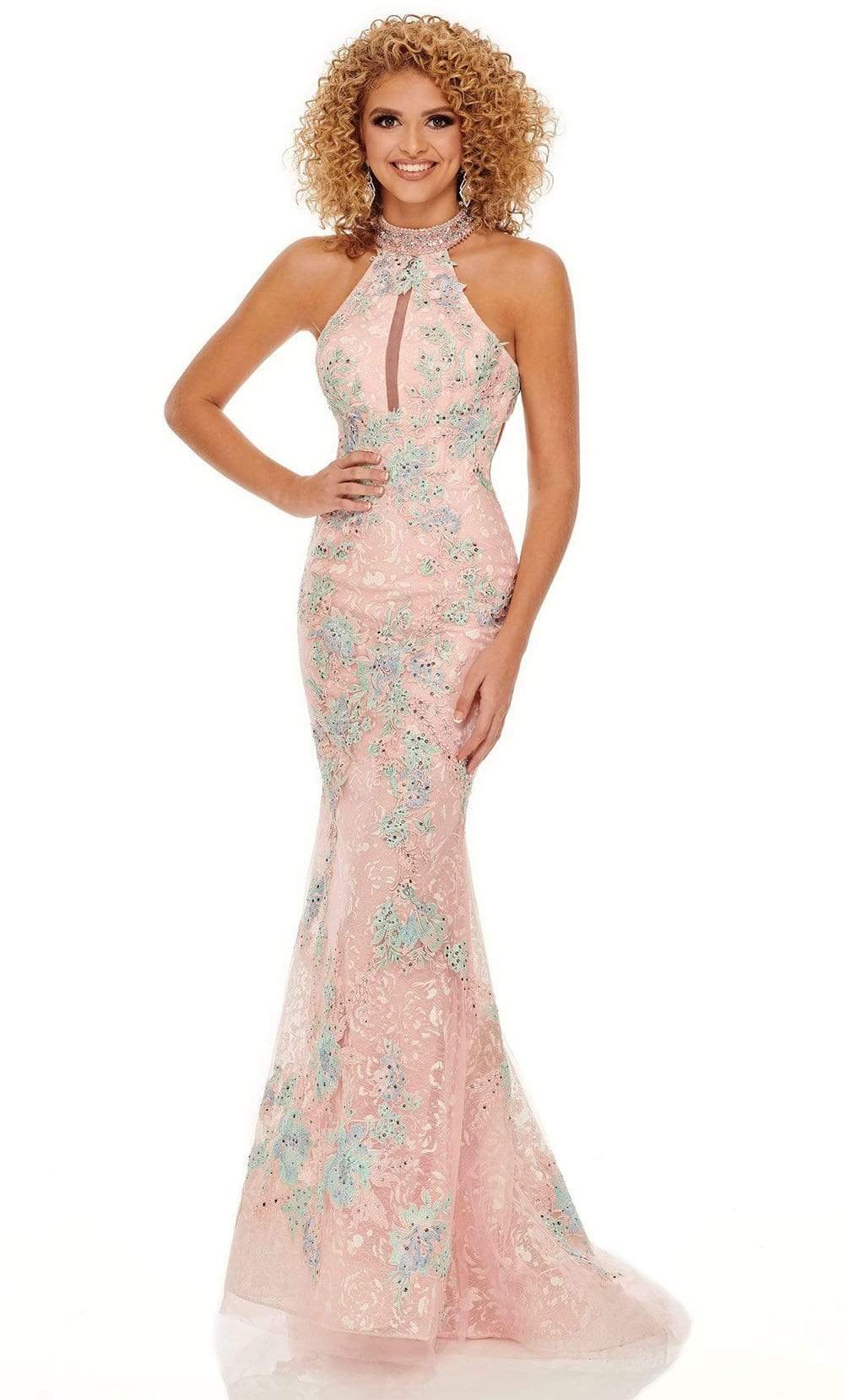 Rachel Allan - 70066 Lace Applique High Halter Trumpet Dress
