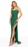 Spaghetti Strap Sheath Bandeau Neck Scoop Neck Tulle Fitted Beaded Slit Natural Waistline Sheath Dress with a Brush/Sweep Train