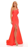 Mermaid Natural Waistline One Shoulder Sleeveless Asymmetric Open-Back Cutout Ruched Slit Back Zipper Dress with a Brush/Sweep Train