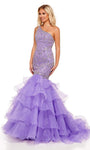 Mermaid Natural Waistline Fitted Asymmetric Beaded One Shoulder Sleeveless Dress with a Brush/Sweep Train With Ruffles