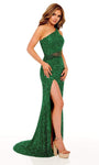 One Shoulder Natural Waistline Sheath Tulle Sequined Beaded Asymmetric Cutout Slit Sheath Dress with a Brush/Sweep Train