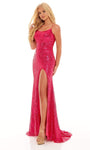 Natural Waistline Scoop Neck Sheath Sequined Slit Lace-Up Back Zipper Spaghetti Strap Sheath Dress with a Brush/Sweep Train